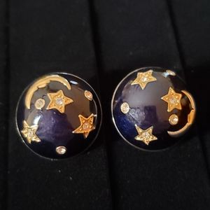 Dark Blue Clip On Enamel Earrings
